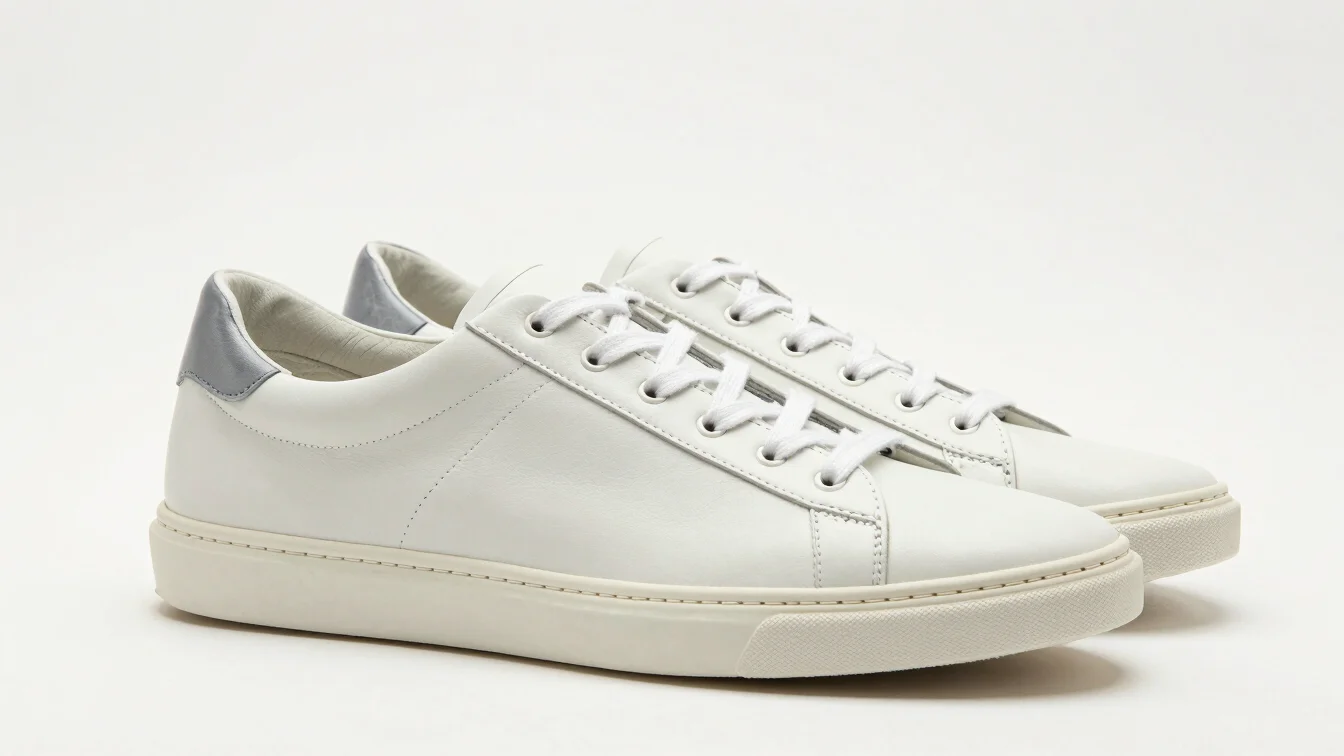 Detailed footwear photography of minimalist leather sneakers show